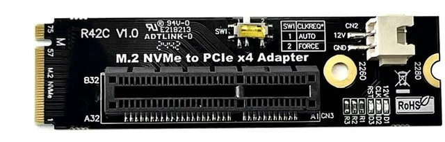 Alt view image 6 of 7 - ADT-R4 PCIe 4.0 M.2 Key-M to PCI-E X4 X16 Riser Adapter Card with SATA Power Cable Compatible with M.2 NVMe SSD 2260 2280 (R42C, to X4)