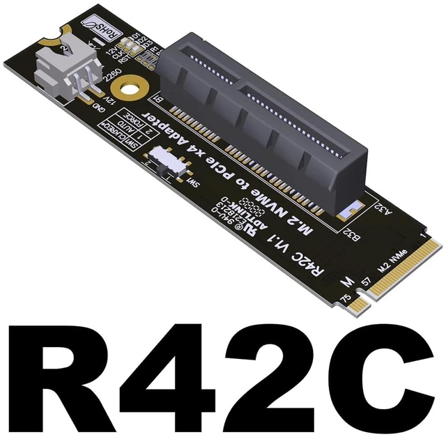 Alt view image 2 of 7 - ADT-R4 PCIe 4.0 M.2 Key-M to PCI-E X4 X16 Riser Adapter Card with SATA Power Cable Compatible with M.2 NVMe SSD 2260 2280 (R42C, to X4)