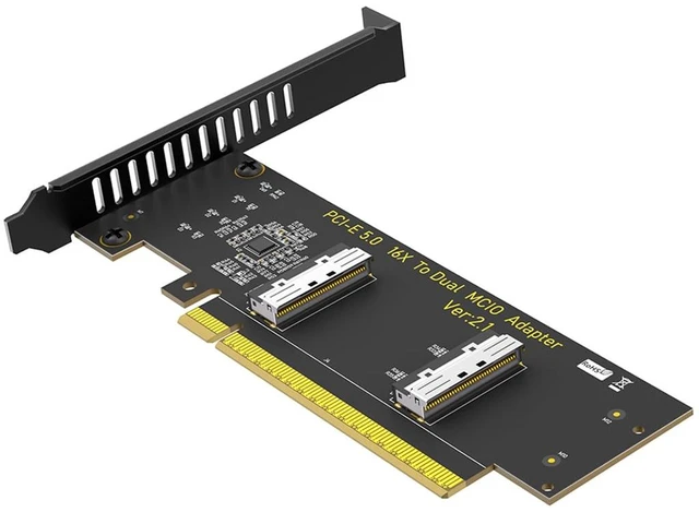 Main image of PCIe 5.0 x16 to Dual MCIO SFF-1016 8i 74Pin Adapter Card 128Gbps Total Bandwidth with Low Profile Bracket for ATX mATX ITX Cases