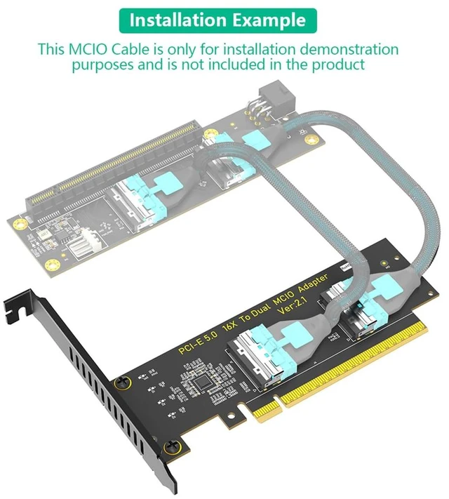 Alt view image 3 of 7 - PCIe 5.0 x16 to Dual MCIO SFF-1016 8i 74Pin Adapter Card 128Gbps Total Bandwidth with Low Profile Bracket for ATX mATX ITX Cases