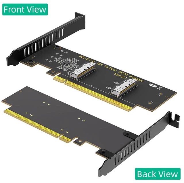 Alt view image 7 of 7 - PCIe 5.0 x16 to Dual MCIO SFF-1016 8i 74Pin Adapter Card 128Gbps Total Bandwidth with Low Profile Bracket for ATX mATX ITX Cases