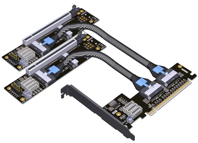 Main image of ADT-F36B-F37B-D8S PCI-e 4.0 X16 to X8 X8 MCIO Bifurcation Adapter Riser Card 256G/bps Split Extender SFF-TA-1016 with Power Cable (50cm)