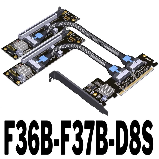 Alt view image 2 of 5 - ADT-F36B-F37B-D8S PCI-e 4.0 X16 to X8 X8 MCIO Bifurcation Adapter Riser Card 256G/bps Split Extender SFF-TA-1016 with Power Cable (50cm)