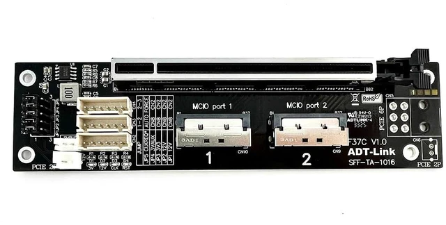 Alt view image 4 of 7 - ADT-F36B-F37C PCI-e 4.0 X16 to X16 MCIO Bifurcation Adapter Riser Card 256G/bps Split Extender SFF-TA-1016 with Power Cable (50CM)