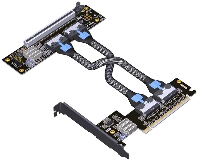 Main image of ADT-F36B-F37C PCI-e 4.0 X16 to X16 MCIO Bifurcation Adapter Riser Card 256G/bps Split Extender SFF-TA-1016 with Power Cable (50CM)