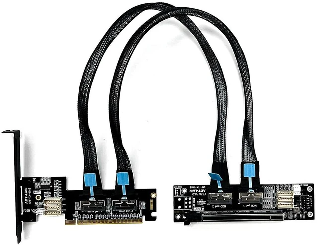 Alt view image 4 of 7 - ADT-F36B-F37C PCI-e 4.0 X16 to X16 MCIO Bifurcation Adapter Riser Card 256G/bps Split Extender SFF-TA-1016 with Power Cable (100CM)