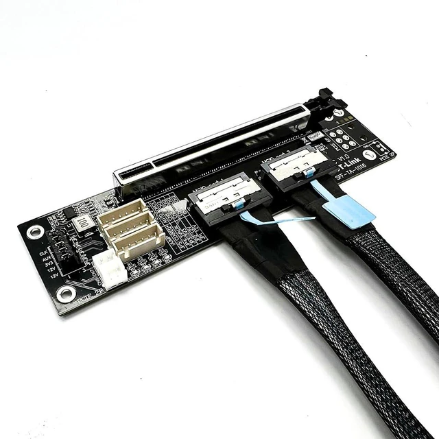 Alt view image 3 of 7 - ADT-F36B-F37C PCI-e 4.0 X16 to X16 MCIO Bifurcation Adapter Riser Card 256G/bps Split Extender SFF-TA-1016 with Power Cable (50CM)