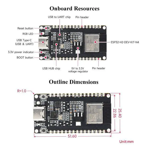 Alt view image 4 of 7 - ESP32-H2 Microcontroller Development Board with Pre-Soldered Header Onboard ESP32-H2-MINI-1-N4 Module 96MHz Processor Built in 4MB Flash, Supports BLE/Zigbee/Thread Wireless Communication