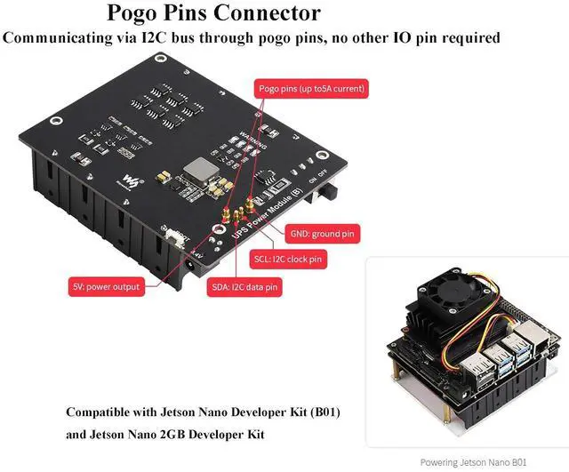 Alt view image 4 of 7 - Uninterruptible Power Supply UPS Module (B) for Jetson Nano Developer Kit B01, Support Charge and Power Output at the Same Time 5V Output up to 5A Current,Communicating via I2C Bus Through Pogo Pins