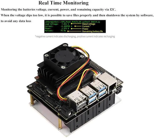 Alt view image 5 of 7 - Uninterruptible Power Supply UPS Module (B) for Jetson Nano Developer Kit B01, Support Charge and Power Output at the Same Time 5V Output up to 5A Current,Communicating via I2C Bus Through Pogo Pins