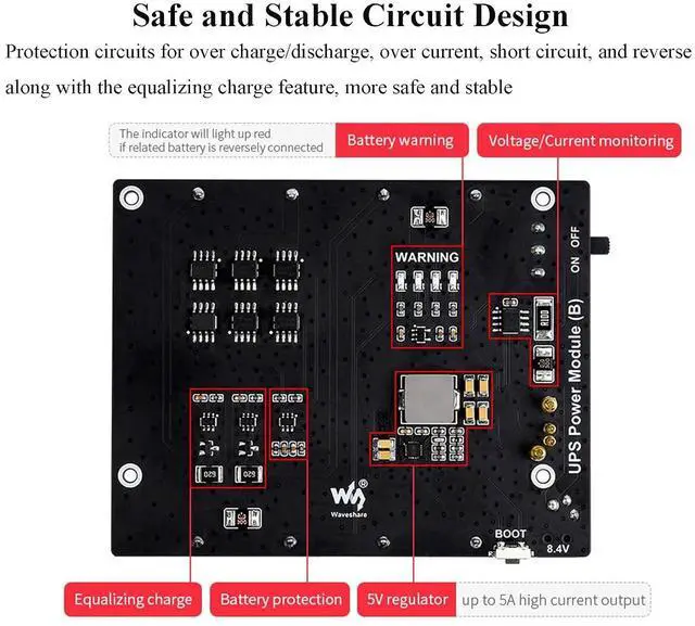 Alt view image 6 of 7 - Uninterruptible Power Supply UPS Module (B) for Jetson Nano Developer Kit B01, Support Charge and Power Output at the Same Time 5V Output up to 5A Current,Communicating via I2C Bus Through Pogo Pins