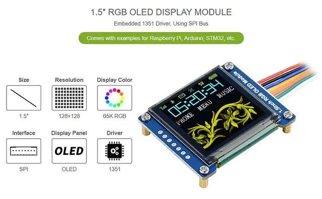 Alt view image 2 of 6 - 1.5inch RGB OLED Display Module, 128x128 Pixels 16-bit (65K Colors)