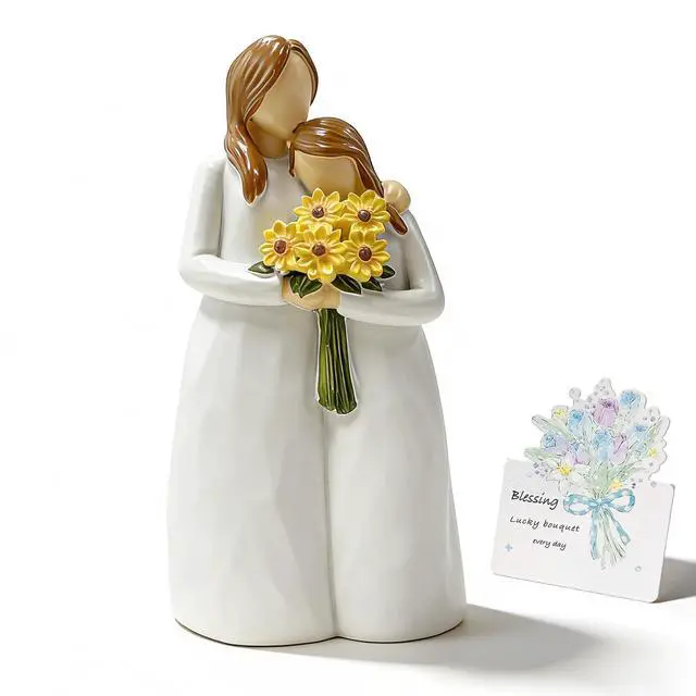 Main image of Mom Birthday Gifts from Daughter, Gifts for Mom/ Aunt/ Teacher, 5.9" Hand-Painted Mother Daughter Figurine Holding Sunflowers Gift, for Mother's Day, Christmas, and Teacher's Day with Flowers Cards