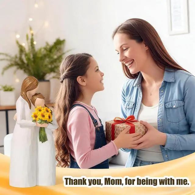 Alt view image 6 of 7 - Mom Birthday Gifts from Daughter, Gifts for Mom/ Aunt/ Teacher, 5.9" Hand-Painted Mother Daughter Figurine Holding Sunflowers Gift, for Mother's Day, Christmas, and Teacher's Day with Flowers Cards