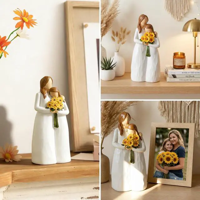 Alt view image 3 of 7 - Mom Birthday Gifts from Daughter, Gifts for Mom/ Aunt/ Teacher, 5.9" Hand-Painted Mother Daughter Figurine Holding Sunflowers Gift, for Mother's Day, Christmas, and Teacher's Day with Flowers Cards