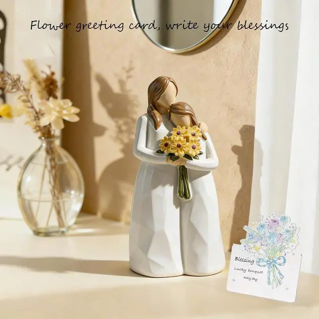 Alt view image 4 of 7 - Mom Birthday Gifts from Daughter, Gifts for Mom/ Aunt/ Teacher, 5.9" Hand-Painted Mother Daughter Figurine Holding Sunflowers Gift, for Mother's Day, Christmas, and Teacher's Day with Flowers Cards