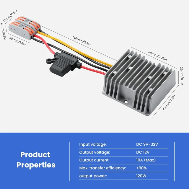 Alt view image 7 of 7 - 120W DC 9V-32V Step Down to 12V 10A Voltage Regulator for Golf Carts