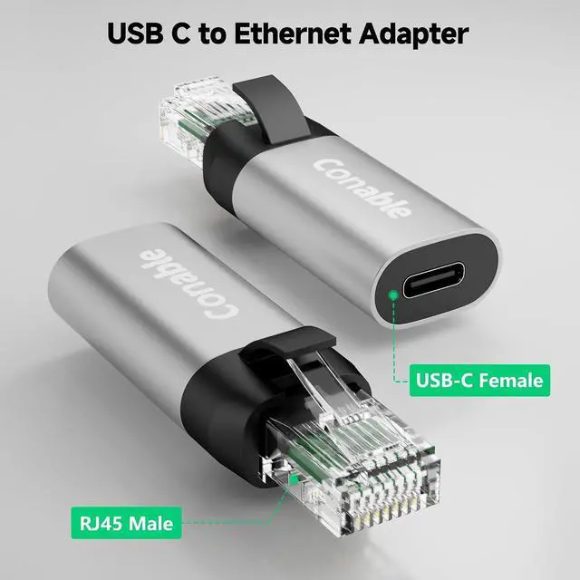 Alt view image 4 of 7 - USB C to Ethernet Adapter, Ethernet Male to USB-C Female Adapter, Type C to RJ45 Network Internet LAN Adapter, Directly Connected, Essential for Travel/Office, Grey