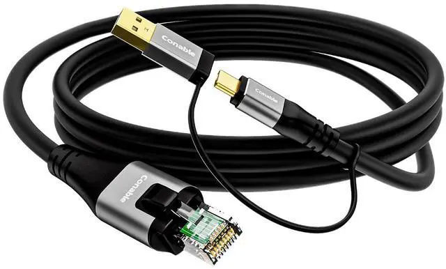 Main image of USB to Ethernet Cable 6 FT, USB-C & USB-A Port Two in One, USB C to RJ45 Network Cord, Gigabit, Directly Connected, Thunderbolt 4/3 Compatible with PCs, Laptops, Tablets, Smartphones- Not for Charging