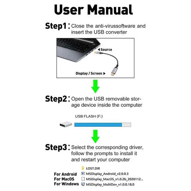 Alt view image 2 of 7 - USB to HDMI Adapter Cable 4 FT, Unidirectional USB-A 3.0 to HDMI HD Audio Video, Real 2K/1080P@60Hz, for TV, Projector, Monitor, ONLY Support Windows 11/10/8/8.1/7, Mac OS, Need to Install Driver
