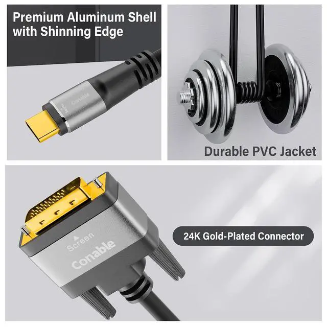 Alt view image 6 of 7 - 4K USB C to DVI Cable 10 FT, USB Type-C to DVI-D Adapter, (Thunderbolt 3/4) Compatible with iPhone 17/16/15 Series, MacBook Pro/Air, iPad Pro, iMac, Galaxy S24, XPS, Surface Book 3 and More, Real 4K