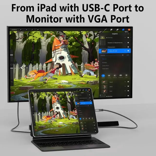 Alt view image 4 of 7 - USB C to VGA Cable 20 FT, USB Type-C to VGA Adapter Cord, (Thunderbolt 3/4) Compatible with iPhone 17/16/15 Series, MacBook Pro/Air, iPad Pro, iMac, Galaxy S24, XPS, Surface Book 3 and More, Black