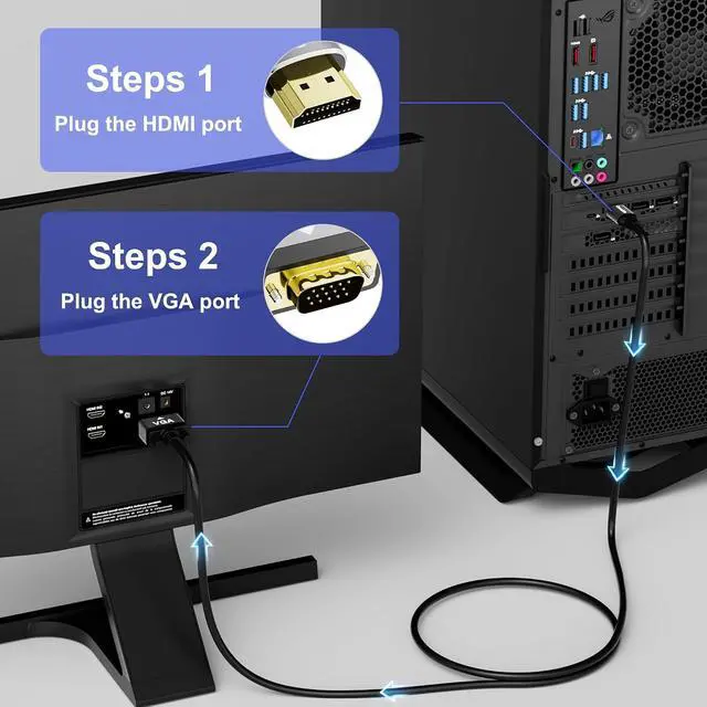 Alt view image 4 of 7 - HDMI to VGA Cable 25 FT, Uni-Directional HDMI (Source) to VGA (Display) Cable, Black Male to Male Cord, Gold-plated Connectors, Aluminum Shells, for PC, Desktop, Laptop, Monitor, Projector, HDTV, Xbox