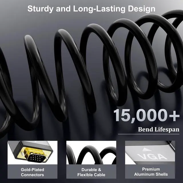 Alt view image 2 of 7 - HDMI to VGA Cable 25 FT, Uni-Directional HDMI (Source) to VGA (Display) Cable, Black Male to Male Cord, Gold-plated Connectors, Aluminum Shells, for PC, Desktop, Laptop, Monitor, Projector, HDTV, Xbox