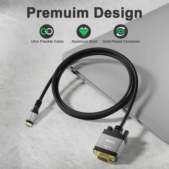 Alt view image 7 of 7 - USB C to VGA Cable 20 FT, USB Type-C to VGA Adapter Cord, (Thunderbolt 3/4) Compatible with iPhone 17/16/15 Series, MacBook Pro/Air, iPad Pro, iMac, Galaxy S24, XPS, Surface Book 3 and More, Black