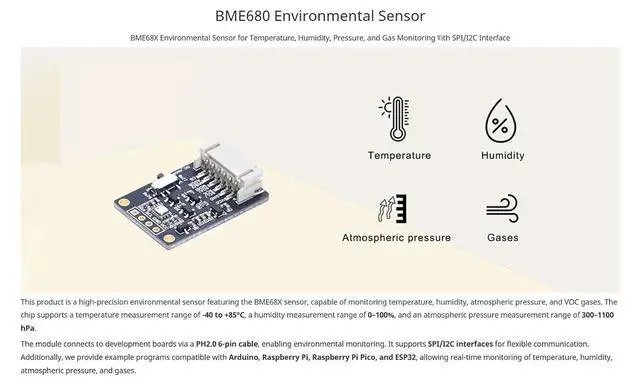 Alt view image 2 of 7 - BME680 Environmental Sensor, Supports Temperature, Humidity, Pressure, Gas Detection, I2C & SPI, Ideal for Raspberry Pi, Pico, Arduino, and ESP32 Projects