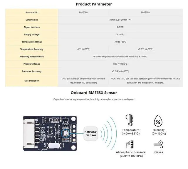 Alt view image 3 of 7 - BME680 Environmental Sensor, Supports Temperature, Humidity, Pressure, Gas Detection, I2C & SPI, Ideal for Raspberry Pi, Pico, Arduino, and ESP32 Projects