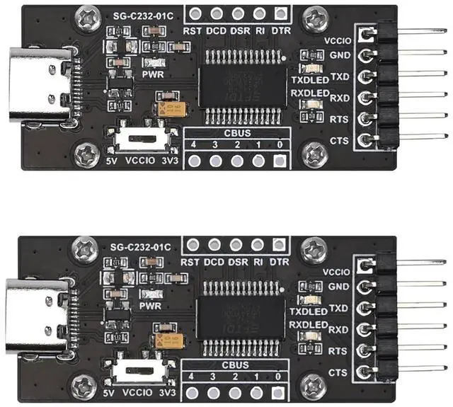 Main image of FT232RL USB-C to Serial Converter - USB 2.0 Type-C Adapter with Driver-Free Plug & Play, TTL 3.3V/5V Switch, Compatible with Windows/Linux/Mac OS (CTS/RTS Flow Control)-2pcs
