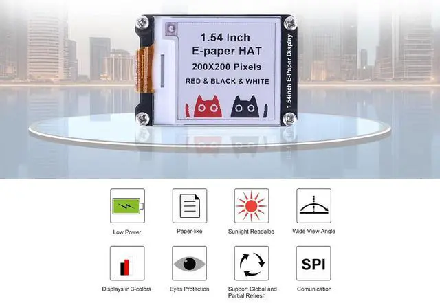Alt view image 5 of 7 - 1.54 Inch E-Paper Display Three Color EPaper Screen for Raspberry Pi/Arduino/Jetson Nano/STM32 200x200 Pixels Red Black White SPI Interface E-Ink