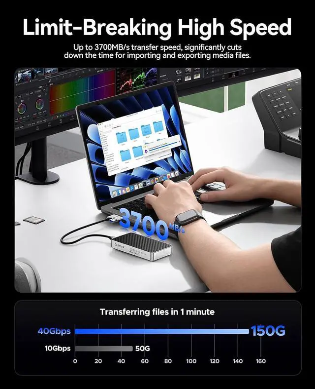Alt view image 3 of 7 - X40 4TB USB4 Portable NVMe SSD (40Gbps), up to 3800MB/s | USB4.0, Compatible with Thunderbolt 3/4(40Gbps), USB-C (10Gbps), Fanless Aluminum Design, Ice Skin Heat Dissipation