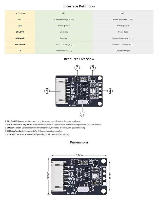 Alt view image 5 of 7 - BME688 Environmental Sensor, AI-Enhanced, Monitors Temperature, Humidity, Pressure & Gas, I2C/SPI, 3.3V/5V Compatible for Raspberry Pi, Arduino, ESP32 with AI Function