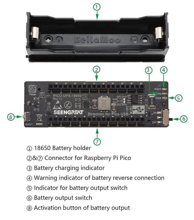 Alt view image 6 of 6 - UPS HAT for Raspberry Pi Pico Uninterruptible Power Supply UPS Module via INA219 Chip with I2C Interface