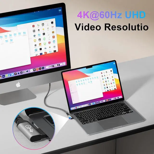 Alt view image 2 of 7 - 10FT USB C Cable 90 Degree, USB C 3.1 Gen 2 Cable, 4K Monitor Video Output, 10Gbps High Speed Data Transfer, 100W Fast Charging, Compatible with iPhone 17, MacBook, Dell XPS, CarPlay, Portable Monitor