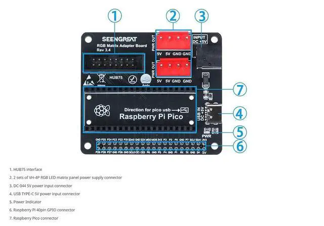 Alt view image 4 of 7 - RGB Full-Color LED Matrix Panel for Raspberry Pi/Arduino/ESP32 3mm Pitch 64×64 4096 Individual RGB LEDs Brightness Adjustable with Adapter for Directly Plug