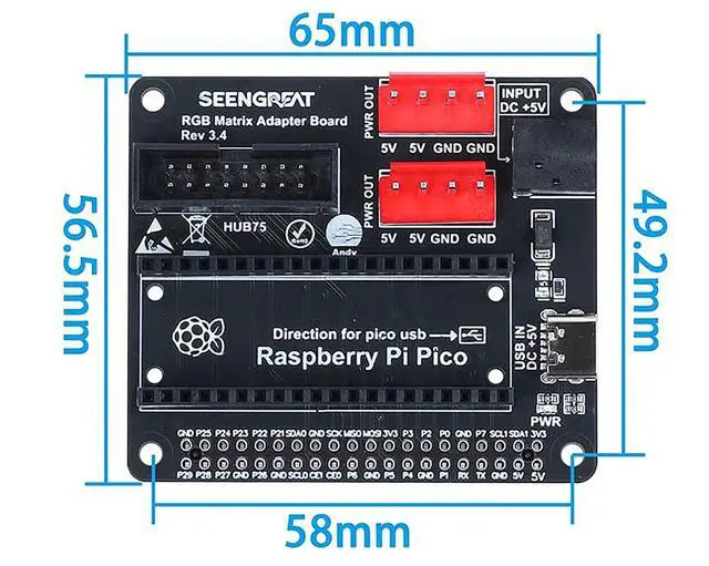 Alt view image 6 of 7 - RGB Full-Color LED Matrix Panel for Raspberry Pi/Arduino/ESP32 3mm Pitch 64×64 4096 Individual RGB LEDs Brightness Adjustable with Adapter for Directly Plug