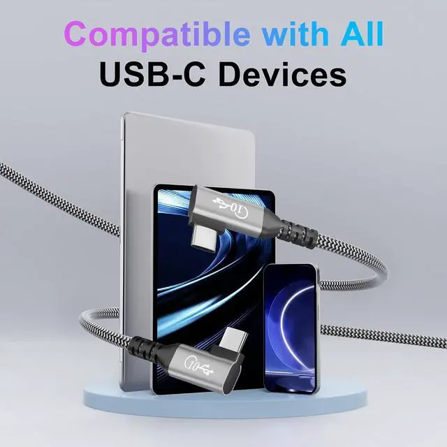 Alt view image 7 of 7 - 10FT USB C Cable 90 Degree, USB C 3.1 Gen 2 Cable, 4K Monitor Video Output, 10Gbps High Speed Data Transfer, 100W Fast Charging, Compatible with iPhone 17, MacBook, Dell XPS, CarPlay, Portable Monitor