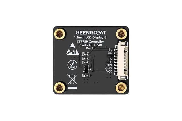 Alt view image 3 of 7 - 1.3 Inch LCD HAT with ST7789 Controller, 240x240 Resolution SPI Interface Display Module for Raspberry Pi/Arduino, Python/C Demo Codes, Text & Image Support