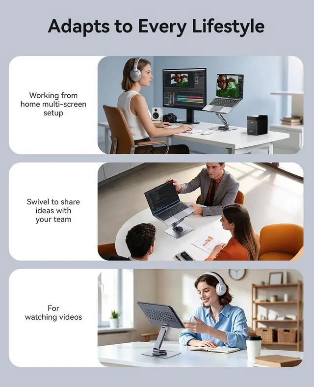 Alt view image 7 of 7 - Adjustable Laptop Stand with 360° Rotating Base, Foldable Aluminum Alloy Laptop Riser for Desk, Compatible with MacBook Neo Air Pro, Dell, HP (Up to 17") - ST10, Gray