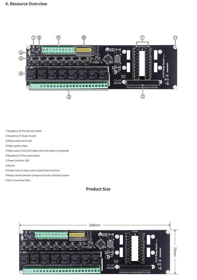 Alt view image 7 of 7 - 8 Channel Relay Board, Optocoupler Isolated Relay Module, 5-12V Wide Voltage Input, GPIO Jumper Select, LED Indicators, Relay Expansion Board Compatible with Raspberry Pi & for Raspberry Pi Pico