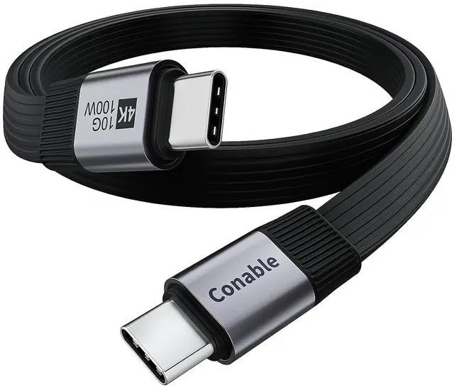 Main image of Flat USB C Cable, USB 3.1 Gen 2 Cable 6FT, 10Gbps Data Transfer, 4K@60Hz Video Display, 100W PD Fast Charging, Thunderbolt 4/3 Compatible with iPhone 17/16/15 Series, MacBook, iPad, SSD, Docking, eGPU