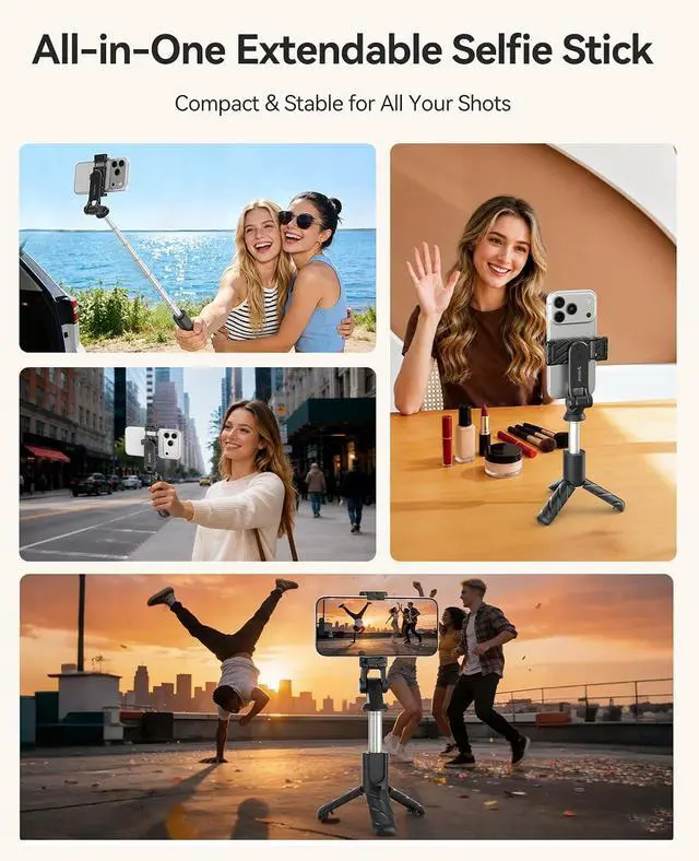 Alt view image 5 of 6 - Portable Selfie Stick Tripod, 27.5'' Mini Tripod for iPhone - SPV70 | Extendable Stand with Detachable Wireless Remote & 360° Rotating Phone Holder Ideal for Content Creators, Vloggers, Travel