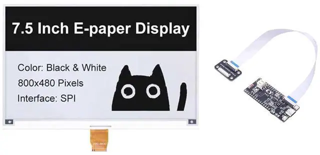 Main image of 7.5 Inch E-Ink Display Module 800x480 SPI + ESP32-C6 E-Paper Driver Board Kit, Partial/Full Refresh, 24P FPC Connector, 3.3V/5V Level Shifter, for Raspberry Pi 40-Pin GPIO, SD Slot & USB