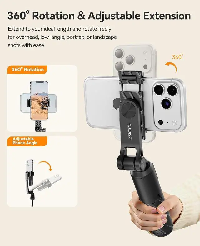 Alt view image 3 of 6 - Portable Selfie Stick Tripod, 27.5'' Mini Tripod for iPhone - SPV70 | Extendable Stand with Detachable Wireless Remote & 360° Rotating Phone Holder Ideal for Content Creators, Vloggers, Travel