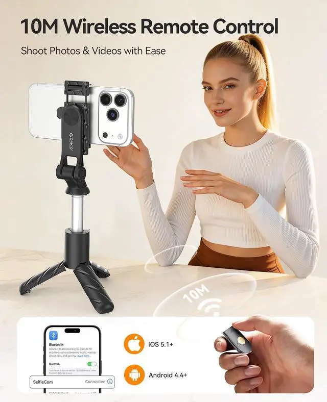 Alt view image 4 of 6 - Portable Selfie Stick Tripod, 27.5'' Mini Tripod for iPhone - SPV70 | Extendable Stand with Detachable Wireless Remote & 360° Rotating Phone Holder Ideal for Content Creators, Vloggers, Travel