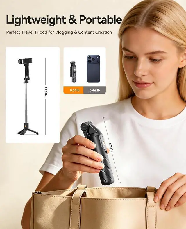 Alt view image 2 of 6 - Portable Selfie Stick Tripod, 27.5'' Mini Tripod for iPhone - SPV70 | Extendable Stand with Detachable Wireless Remote & 360° Rotating Phone Holder Ideal for Content Creators, Vloggers, Travel