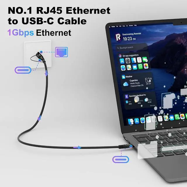 Alt view image 3 of 7 - USB C to Ethernet Cable 4FT, 2-in-1 USB C to RJ45 Adapter (1Gbsp Ethernet) & USB C Cable (10G/4K/100W), Thunderbolt 4/5 Compatible, Ideal for MacBook, iPad Pro, XPS, Surface Pro, Essential for Travel